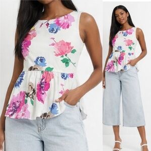 Kate Spade Thalia Floral Peplum Sleeveless Top 00 Bloomcore Like New Soft Girl